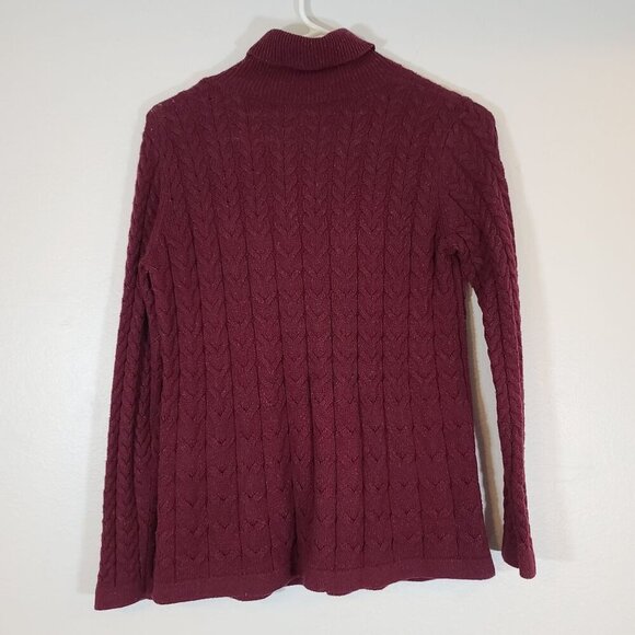 J Jill Burgundy Red Cable Knit Turtleneck Sweater Cotton Silk Blend Size XS‎ - Picture 8 of 8